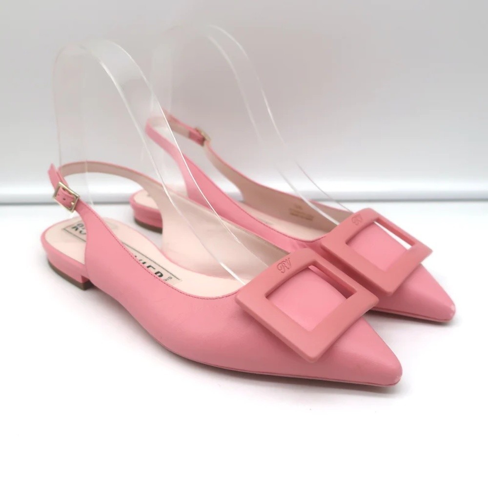 Roger Vivier Gommettine Buckle Slingback Ballet Flats Pink Leather Size 36 - Picture 1 of 12